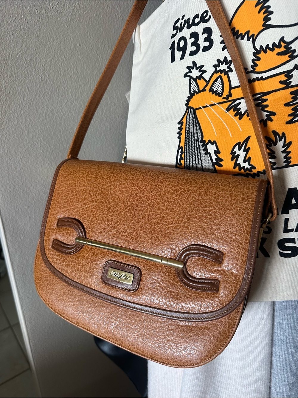 Rare Vintage Helen Rich Brown Textured Equestrian Flap Shoulder Bag 10x8